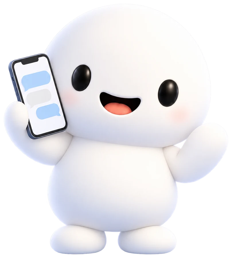 Floee holding up a phone with a chat open