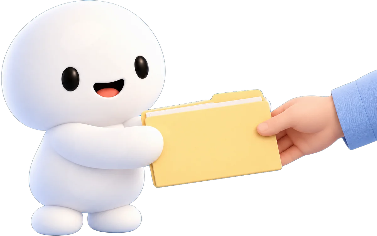 Floee handing a folder to a person